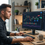 Chico delante de ordenador haciendo trading