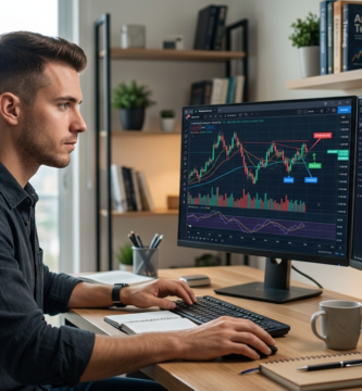 Chico delante de ordenador haciendo trading